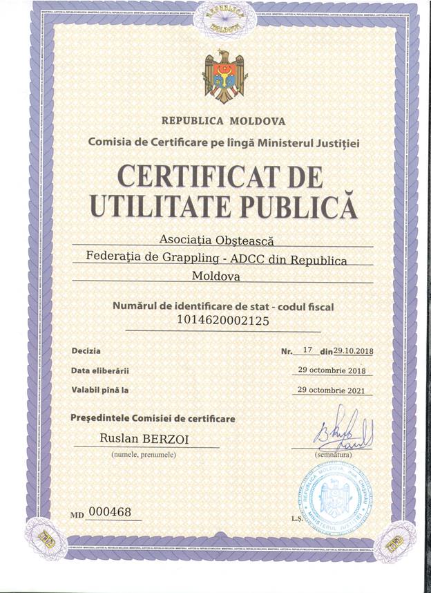 Certificat de Utilitate Publică Nr. 000468 din 29 octombrie 2018